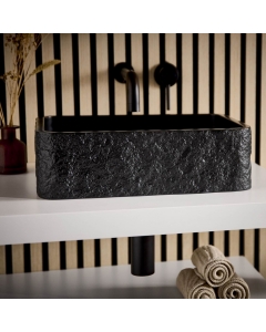 Scudo Rok Rectangle Sink Basin - Black - ROK-REC-400X280-BLACK - CLOSE UP