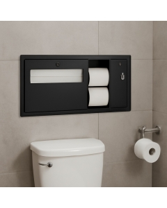 Bobrick R/H Matt Black Recessed Toilet Tissue, Seat Cover and Waste Disposal in situ - B3092.MBLK