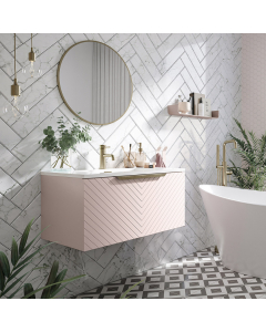 CHEVRON WALL MOUNTED PINK VANITY UNIT WITH BASIN