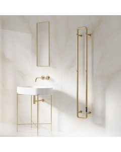 Prestige Pelmo Brushed Brass Stainless Steel Towel Rail 1500mm x 200mm in situ - EPLOB