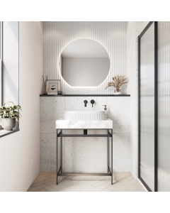 Scudo Fluted White Oval Countertop Basin Lifestyle VESSEL007