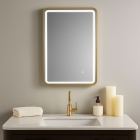 Haworth 600mm Rectangle Front-Lit LED Mirror - Brushed Brass - In Situ