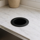 Prestige 260mm Smooth Matt Black Counter Mounted Circular Waste Chute  in situ - PSC260SMB