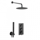 JTP Vos Matt Black Shower Combination 2 Outlet Valve and Rainfall Shower Set