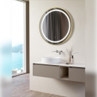 Grimston 600mm Round Front-Lit LED Mirror - Brushed Brass - In Situ