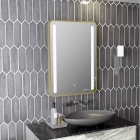 Abbey 500x700mm Rounded Front-Lit LED Mirror - Brushed Brass - In Situ