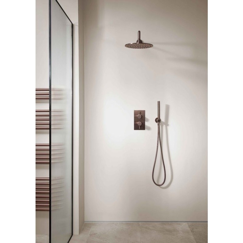 JTP Vos Brushed Bronze 400mm Wall Mounted Shower Arm image in situ - 21241200BRZ