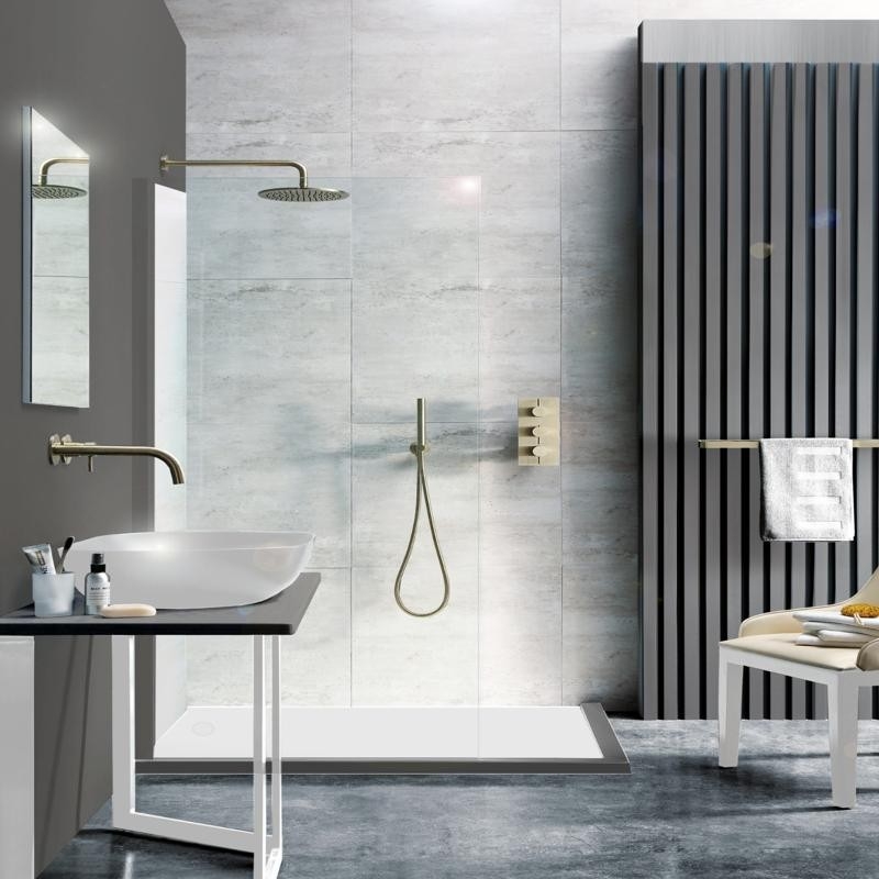 JTP Vos 400mm Brushed Bronze Wall Mounted Shower Arm in situ image - 2321400BBR