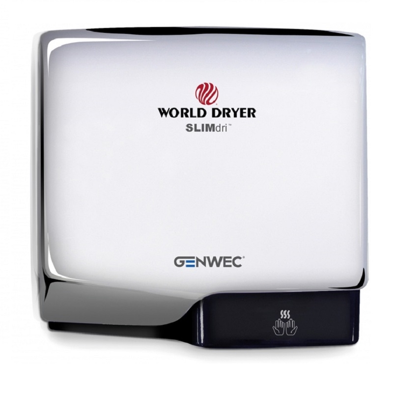 Genwec World Dryer Slimdri Hand Dryer - Polished Stainless Steel on a white background - GW01030402