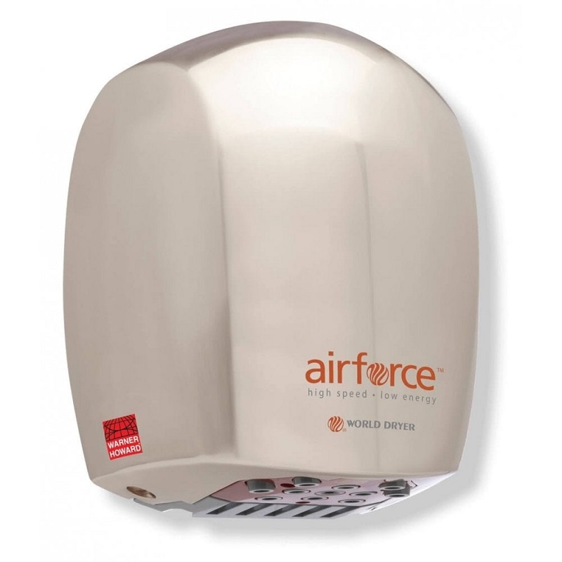 Airforce 1.1kW  Brushed Chrome Hand Dryer front facing image on a plain background - BC0327
