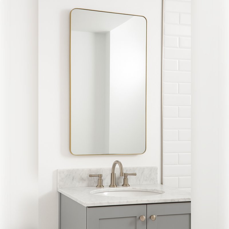 Abode Mayar Tablet Mirror in situ 450mm x 900mm - Brushed Brass  ABM1023
