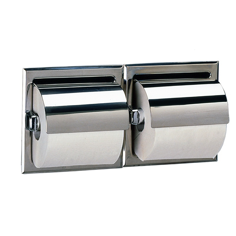 Recessed Dual Toilet Tissue Dispenser Satin With Hood