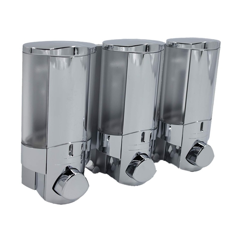 Dolphin Triple Shower Soap Dispenser - 3 x 300ml polished chrome on a white background - BC624-3C