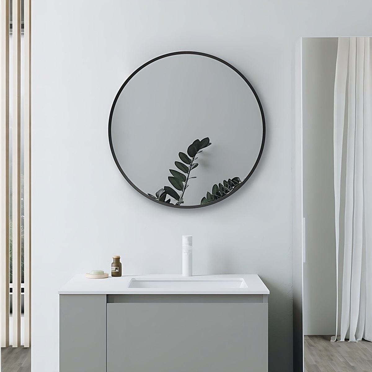 Yorvik Round Mirror - Matt Black 500mm lifestyle  CNPW106262 