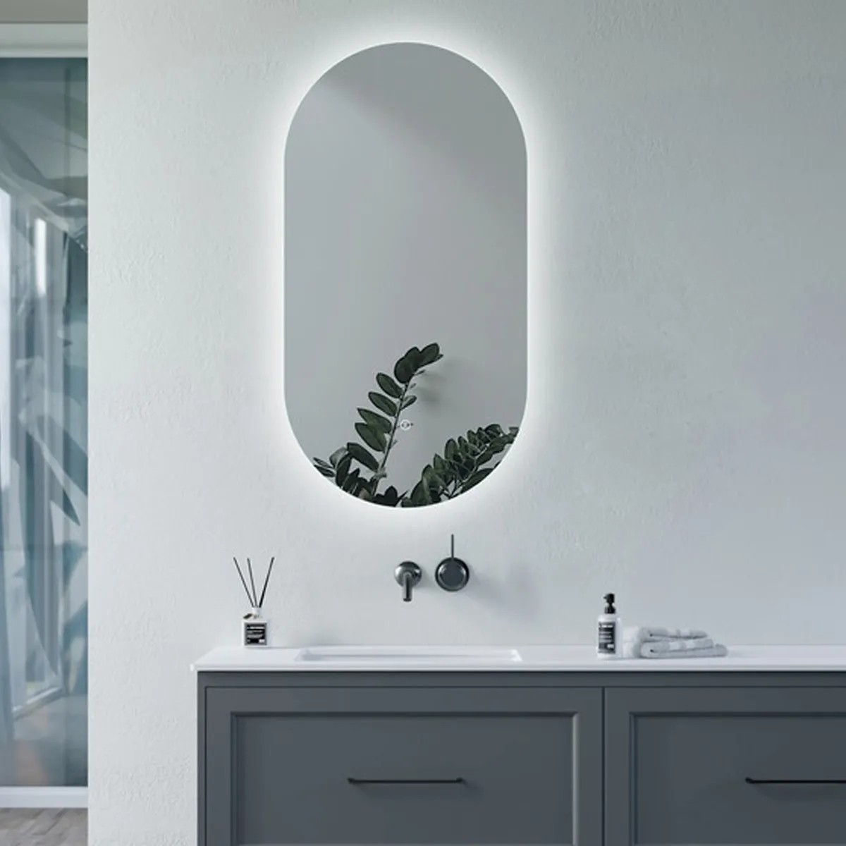 Roundhay 400mm Oblong Back-Lit LED Mirror - In Situ