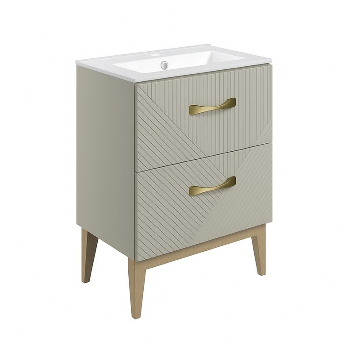 Prestige Featherstone Matt Oat 615mm Floor Standing 2 Drawer Basin Unit & Basin - CNPW108497