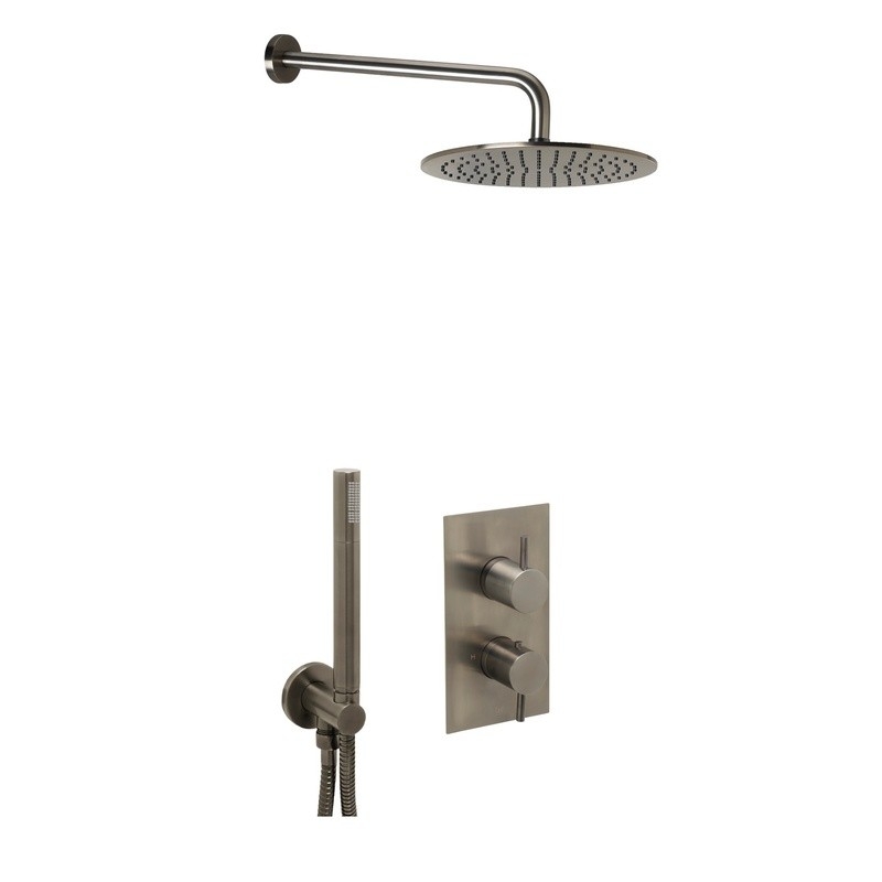 JTP Vos Brushed Black 2 Outlet 2 Handle Shower Valve Bundle image - COM078