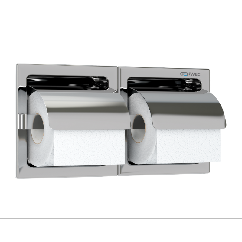 Genwec Polished Stainless Steel Recessed Double Toilet Roll Holder image on a plain background - GW03110402