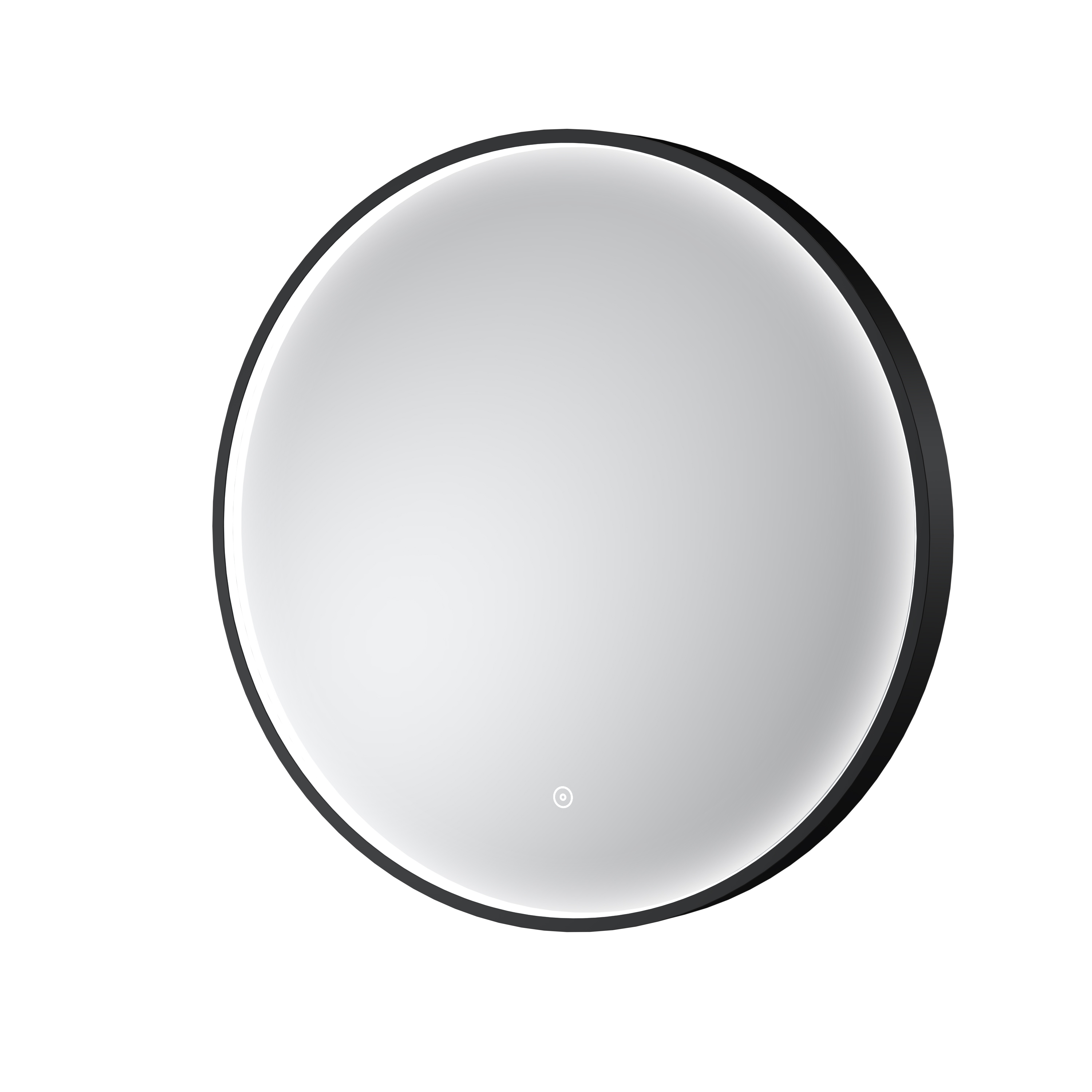 Nuie Mensa 600mm Round Black Framed LED Mirror on a plain white background LQ741