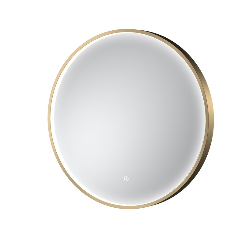 Nuie Mensa Brushed Brass 600mm Round LED Mirror on a plain white background LQ742