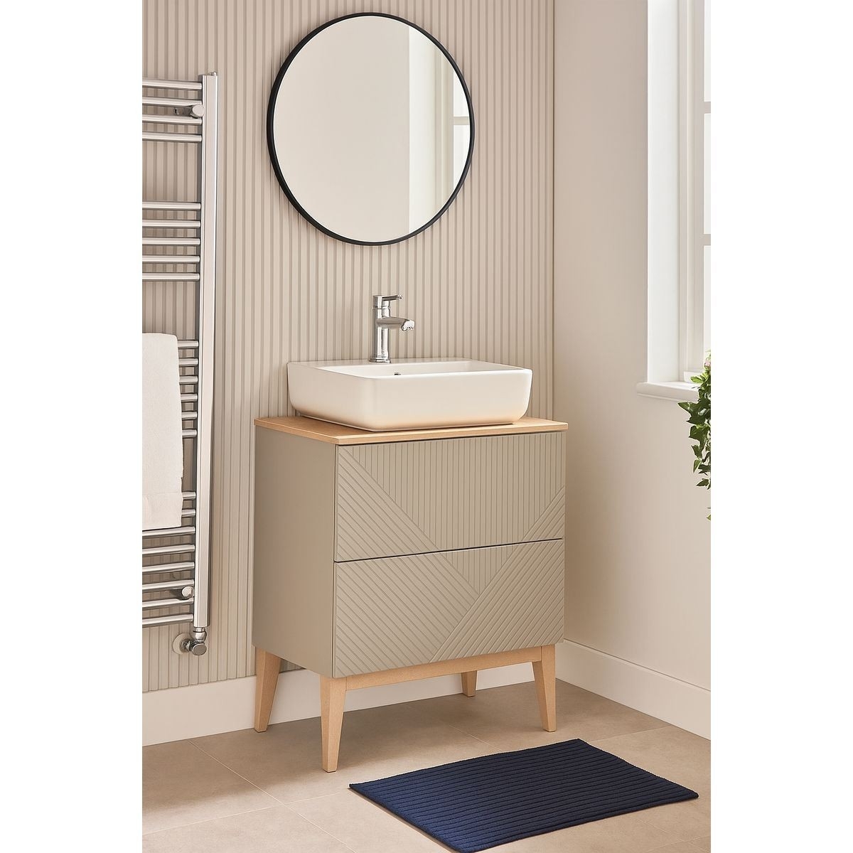 Prestige Featherstone Matt Oat 810mm Floor Standing 2 Drawer Basin Unit lifestyle - CNPW108506