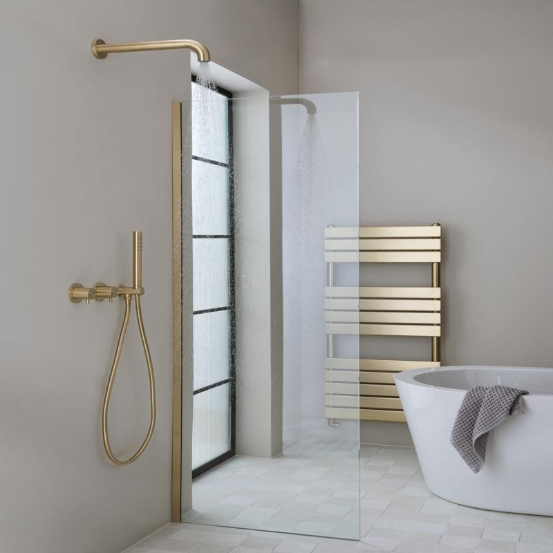 JTP Vos Brushed Brass Single Shower Head in situ with shower screen - 2377400BBR 