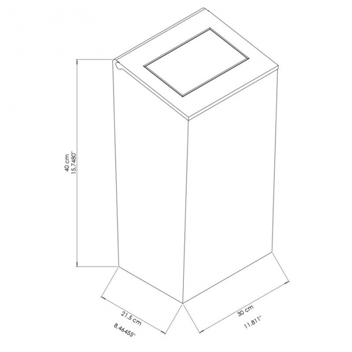 Prestige Ecoline Push Lid 25L Waste Bin - Matt Black CAD Drawing - E-WPL25/MBK