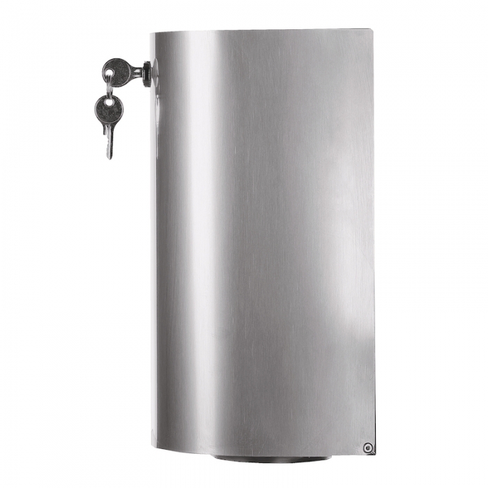 Prestige Brushed Stainless Steel Mini Centre Feed Paper Towel Dispenser key side view - NF04099MINIS