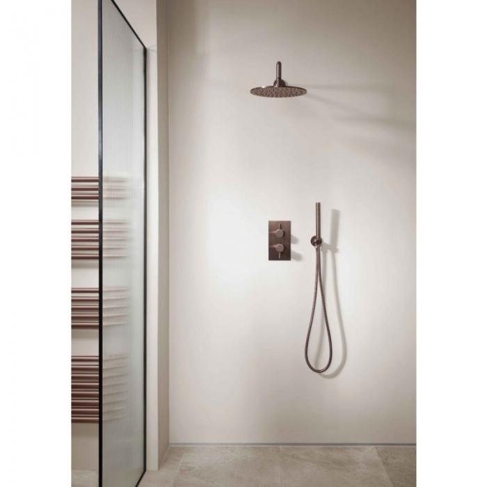 JTP Vos Brushed Bronze 400mm Wall Mounted Shower Arm image in situ - 21241200BRZ