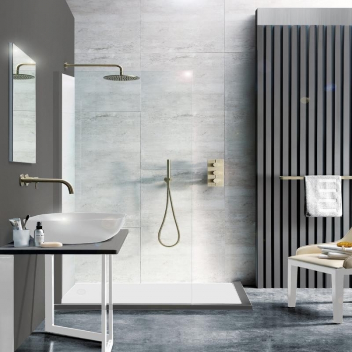 JTP Vos 400mm Brushed Bronze Wall Mounted Shower Arm in situ image - 2321400BBR
