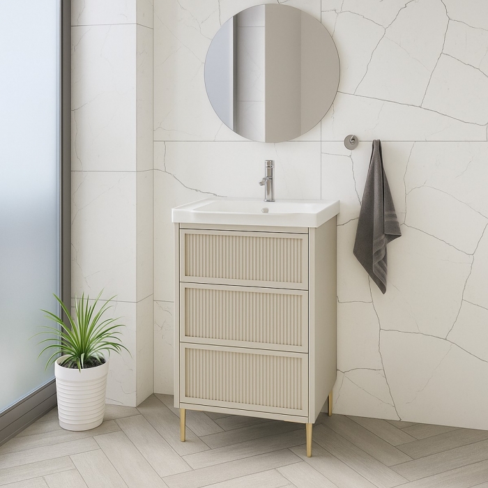Scudo Bota 500 Fluted Cabinet and Ceramic Sink - Stone in lifestyle - BOTASTONE500