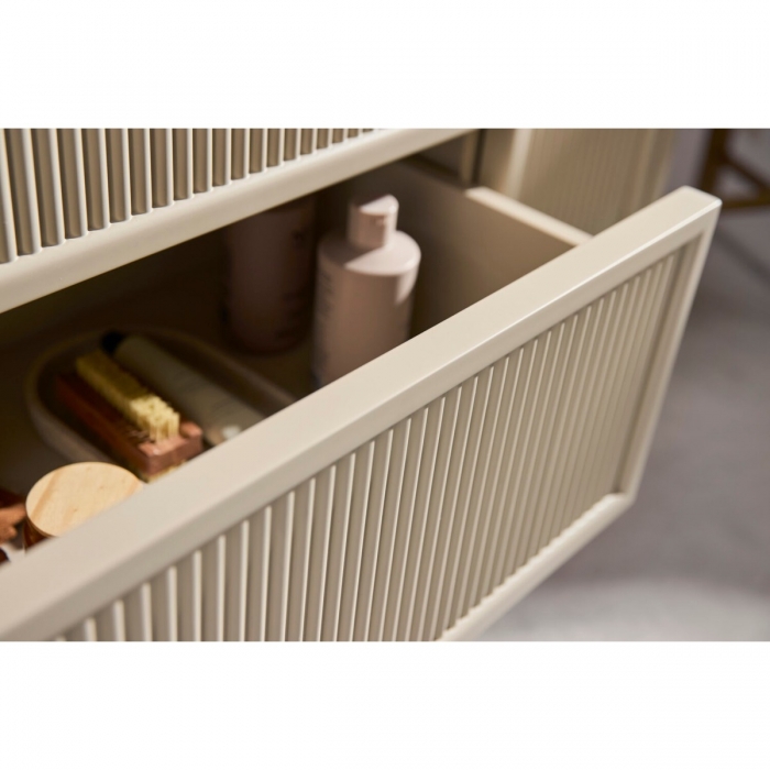 Scudo Bota 500 Fluted Cabinet and Ceramic Sink - Stone image of open drawers - BOTASTONE500