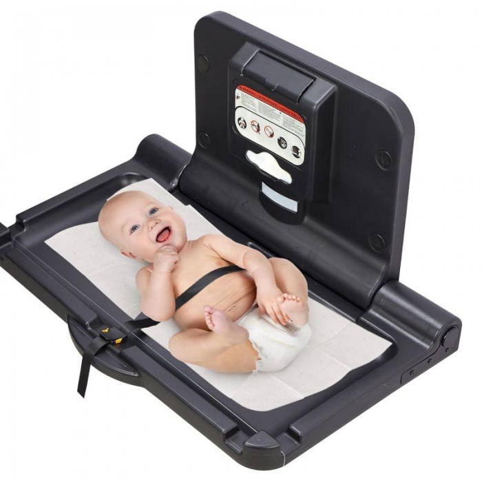 Safe Hands Matt Black Horizontal Baby Changing Table  - Wall Mounted