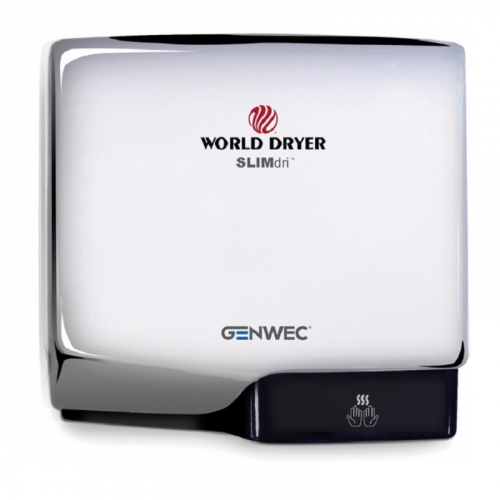 Genwec World Dryer Slimdri Hand Dryer - Polished Stainless Steel on a white background - GW01030402