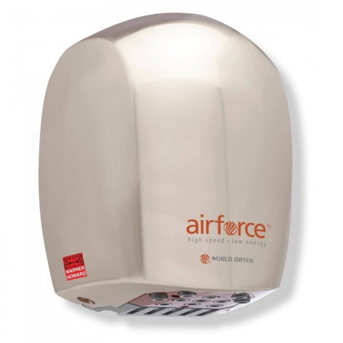 Airforce 1.1kW  Brushed Chrome Hand Dryer front facing image on a plain background - BC0327