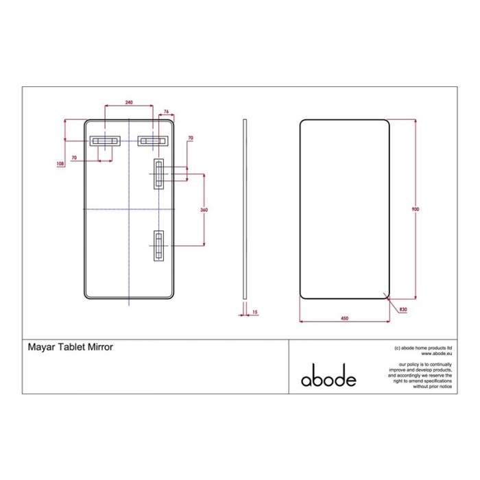 Abode Mayar Tablet Mirror 450mm x 900mm -Matt Black ABM1022   Cad Drawing 