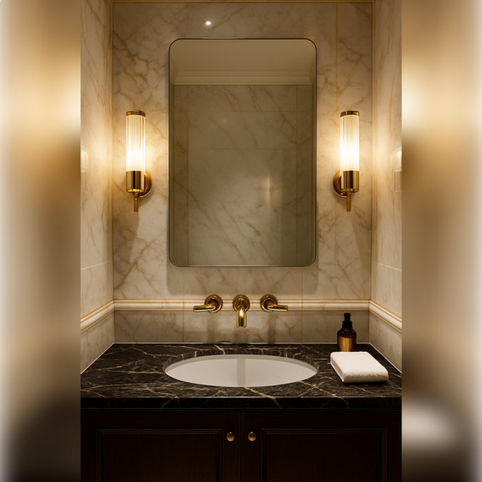 Abode Aruna 450mm x 900mm Frameless Tablet Mirror ABM1036 Lifestyle 