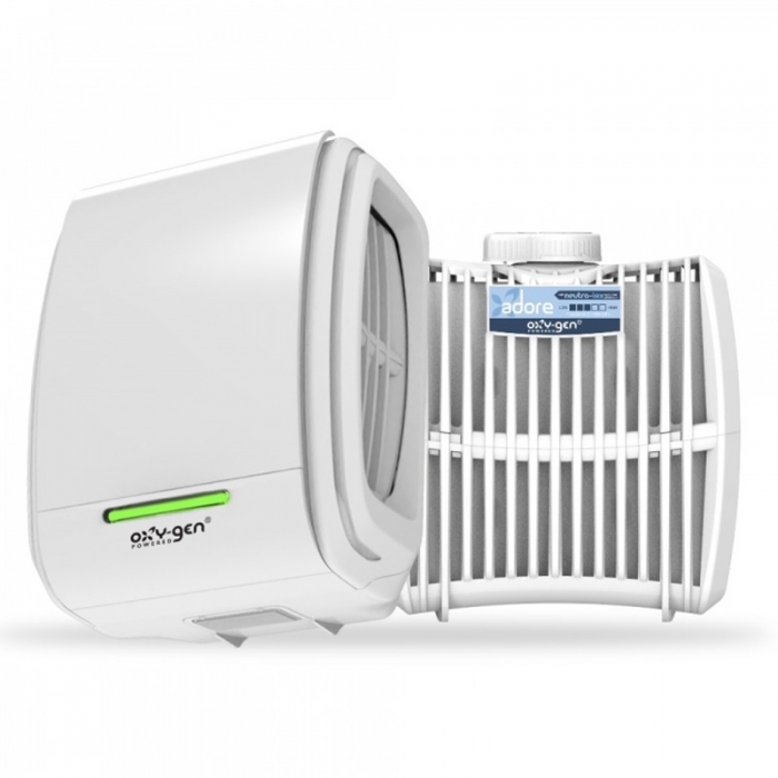 Oxygen Supreme Air Freshener Dispenser - White side and inner image on a white background - ESVI02SUPW