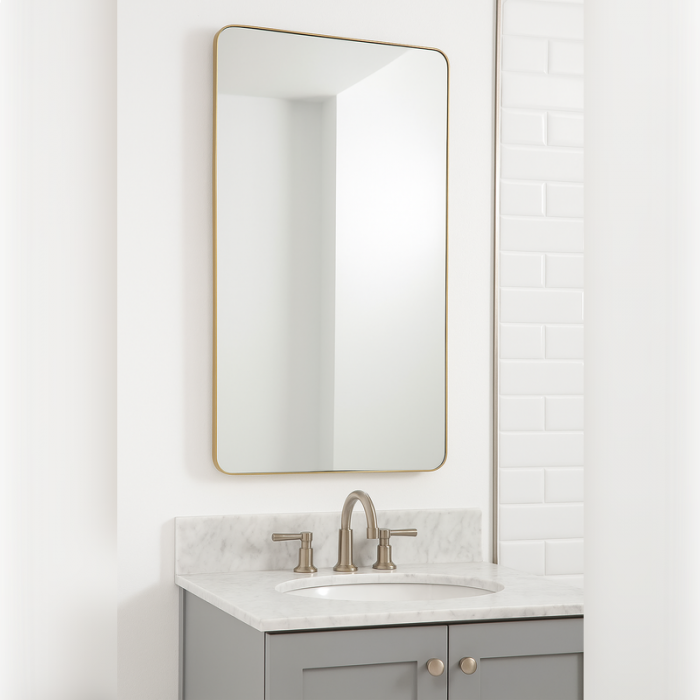 Abode Mayar Tablet Mirror in situ 450mm x 900mm - Brushed Brass  ABM1023