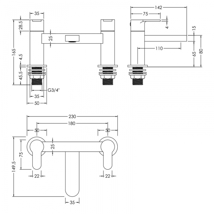 Nuie Arvan Deck Mounted Bath Filler CAD