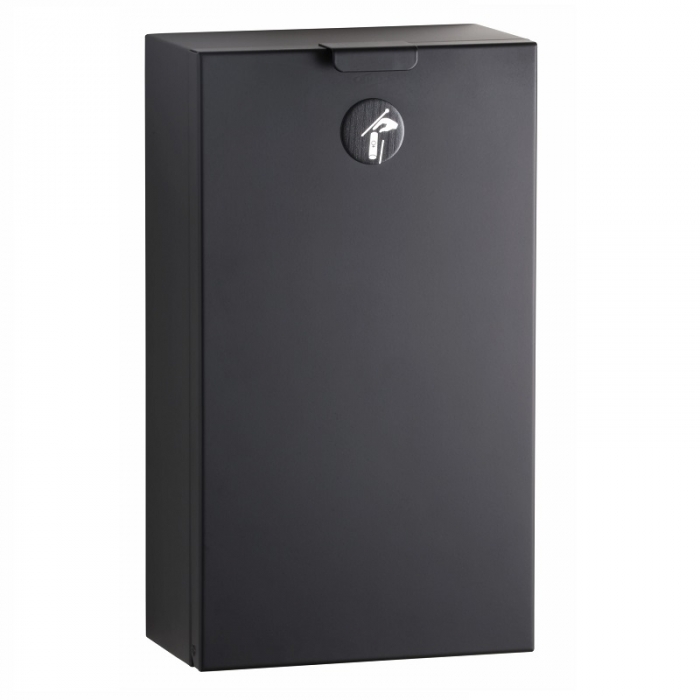 Bobrick Matt Black Surface Mounted Sanitary Disposal Bin - 2.3L image on a white background - B35139.MBLK