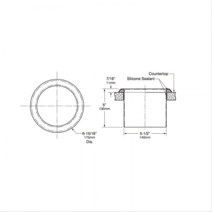 Bobrick Counter Mounted Circular Waste Chute - 175mm Cad Drawing