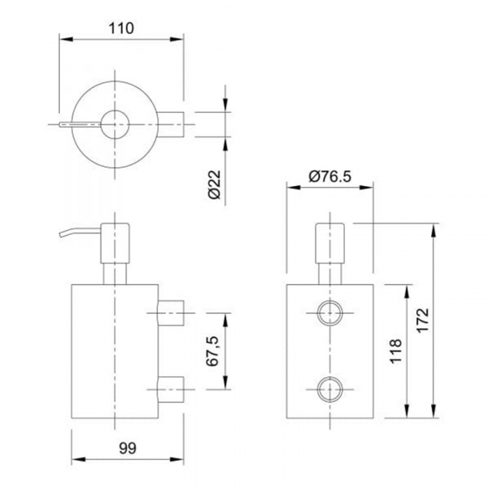 Dolphin 400ml Satin Brushed Stainless Steel Soap Dispenser CAD Drawing - BC613