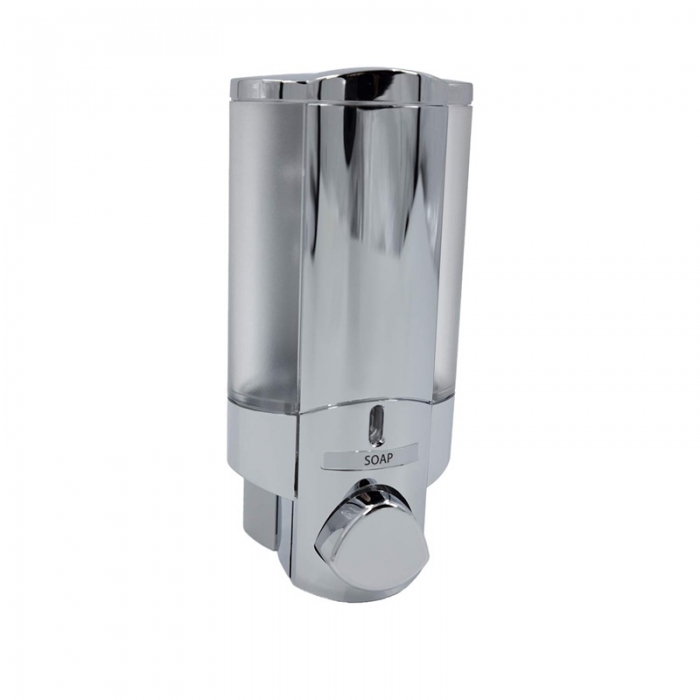Dolphin Single Shower Soap Dispenser - 300ml polished chrome dispenser on a white background - BC624-1C