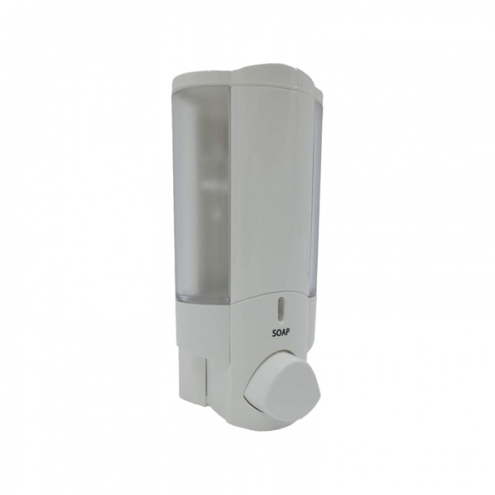 Dolphin Single Shower Soap Dispenser - 300ml white version on a white background - BC624-1W