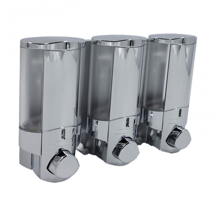 Dolphin Triple Shower Soap Dispenser - 3 x 300ml polished chrome on a white background - BC624-3C