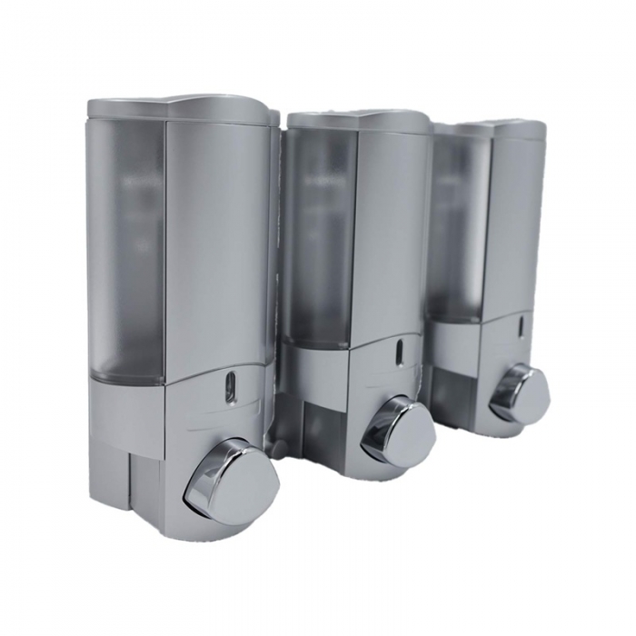 Dolphin Triple Shower Soap Dispenser - 3 x 300ml Brushed Chrome on a white background - BC624-3SS