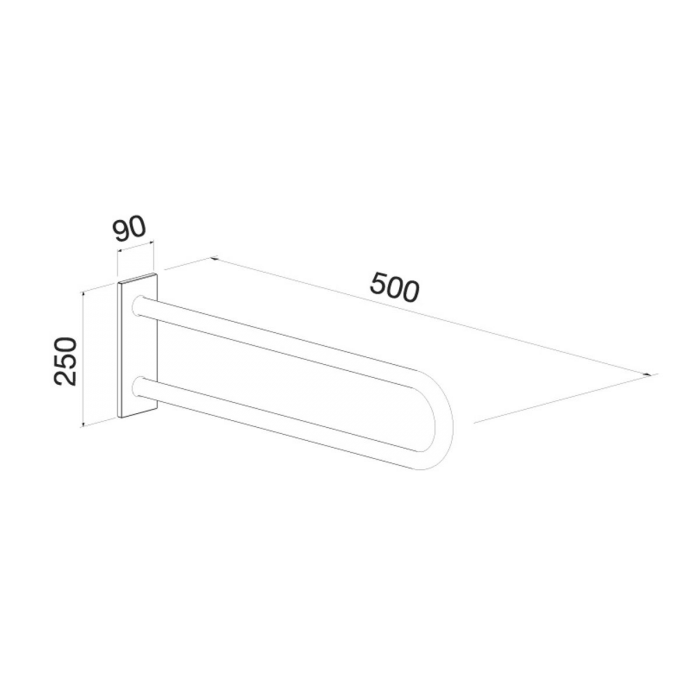 Prestige Fixed Support Rail 500mm - Satin Stainless Steel - CAD drawing image