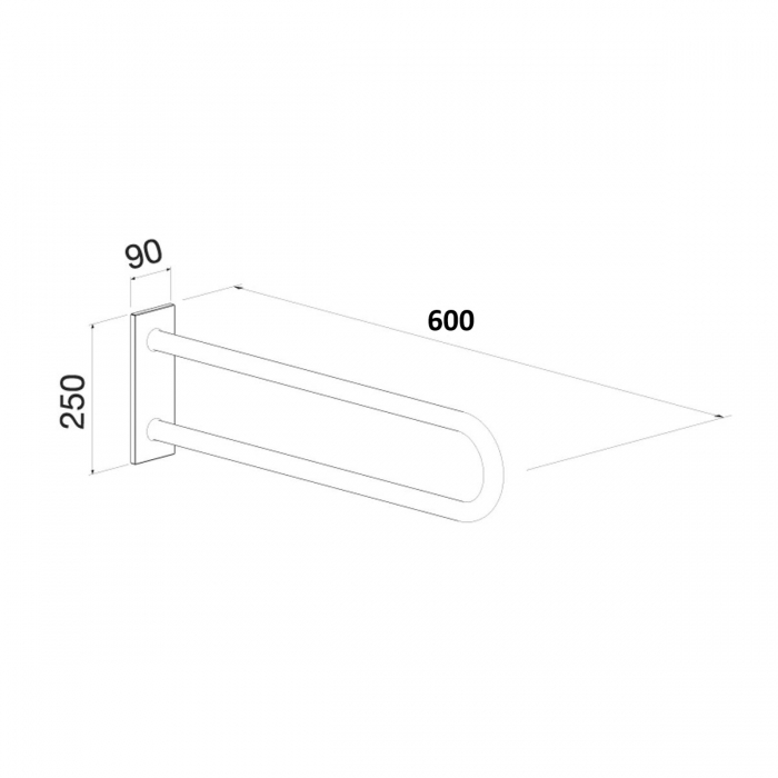 Prestige Fixed Support Rail 600mm - Satin Stainless Steel - CAD Drawing