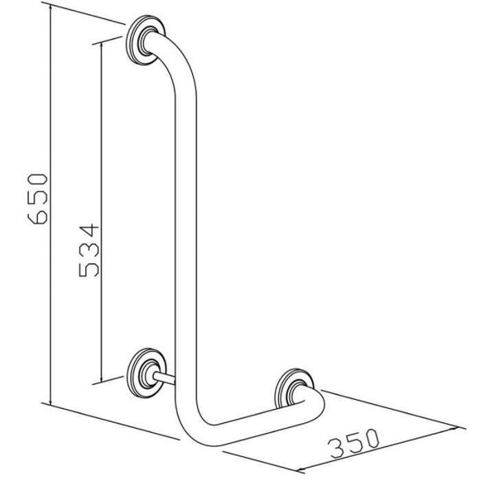 Prestige Right Hand Angled Grab Rail 650mm x 350mm - Satin Stainless Steel - image CAD